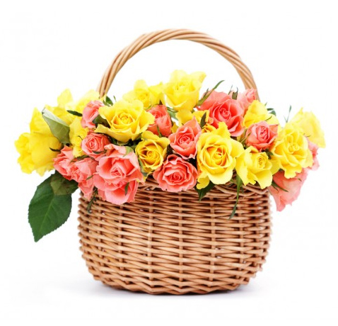 Basket of mixed roses