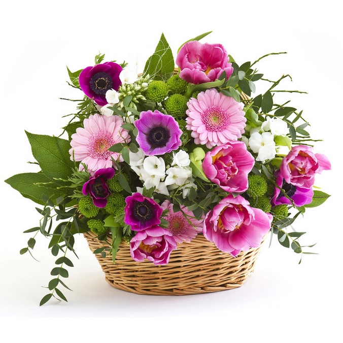 basket of roses and mixed flowers