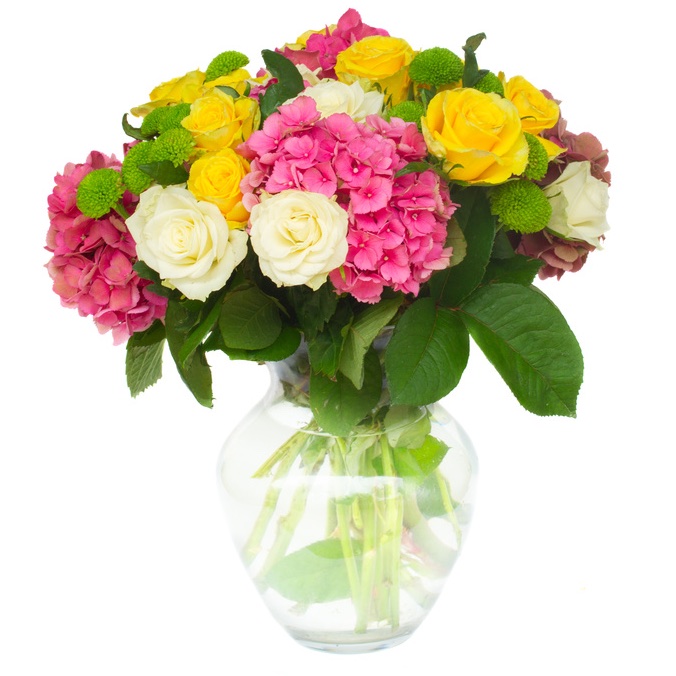 bouquet con rose ed ortensia 