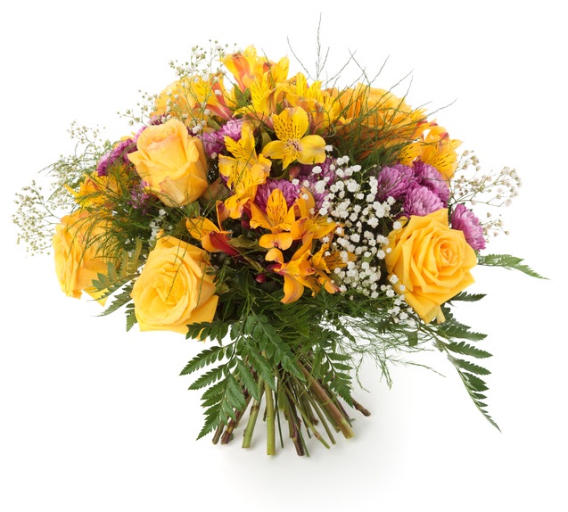 yellow roses and mixed flowers